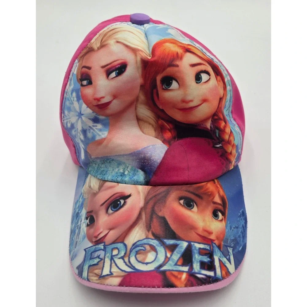 Disney Frozen Elsa Anna Pink Blue Graphic Baseball Cap Adjustable Hat